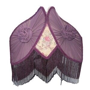 Victorian floral lamp shade with  stranded lavender glass dangeling beads 17 X18